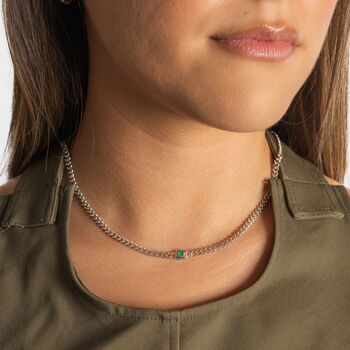 Mens Silver Emerald Green Chain Necklace Stainless Steel, 8 of 12