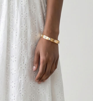 Kinmokusei 18 K Gold Plated Bead Floral Bangle, 6 of 6