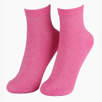 Women's Cotton Glitter Anklet Trainer Socks Pink, 2 of 4