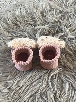 Dusty Pink Ribbed Teddy Bear Baby Socks, 6 of 8