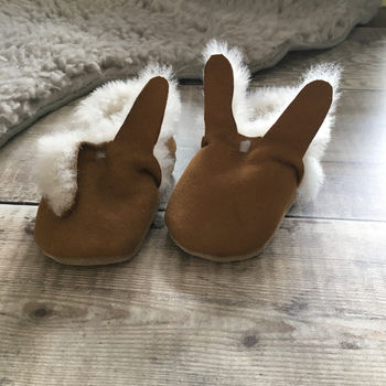 Personalised First Easter Bunny Sheepskin Baby Booties, 2 of 6