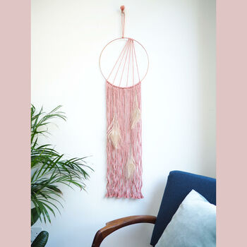 Modern Macrame Hoop Wall Hanging With Feathers, 2 of 5