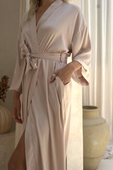 Champagne Pink Long Satin Bridal Robe, 2 of 4