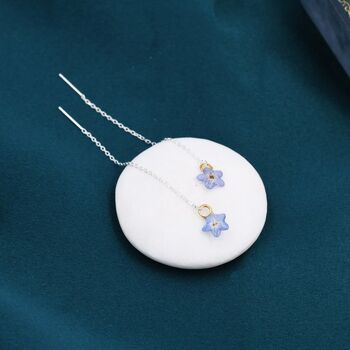 Real Forget Me Not Flower Tiny Ear Threaders, 3 of 7