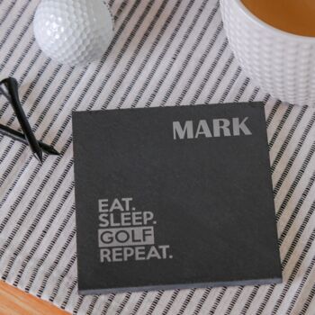 Personalised Eat Sleep Golf Repeat Slate Coaster, 2 of 5