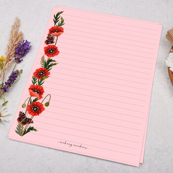 A5 Pink Letter Writing Paper With Butterfly And Poppies, 3 of 4