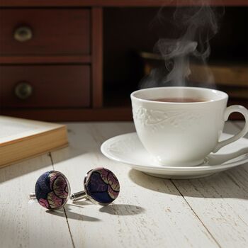 Rich Blue Japanese Silk Covered Cufflinks, 5 of 6