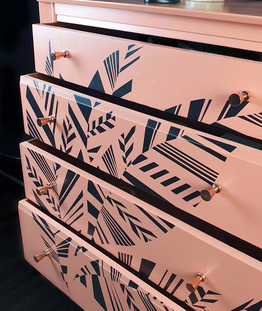 Vintage Chest Of Drawers With Black Geometric Design By Done up North