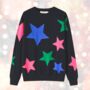 Christmas Jumper Women's Multicoloured Star Print Black, thumbnail 1 of 2