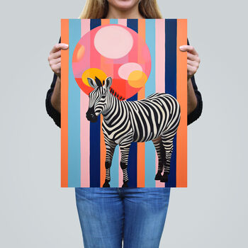 Party Animal Zebra Fun Bright Striped Wall Art Print, 2 of 6
