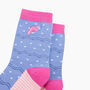 Embroidered Conch Shell Combed Cotton Socks In Blue/Pink, thumbnail 2 of 4