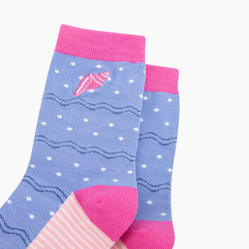 Embroidered Conch Shell Combed Cotton Socks In Blue/Pink, 2 of 4