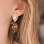 Gold Colour Stud And Stone Resin Drop Earrings, thumbnail 2 of 6