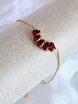 Pomegranate Inspired Adjustable Bracelet In 18k Gold Stainless Steel With Red Cubic Zirconia, 7 of 7