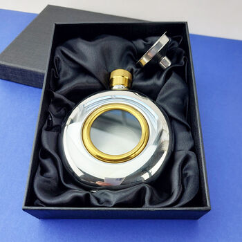 Personalised Engraved Round Window Hip Flask, 3 of 4