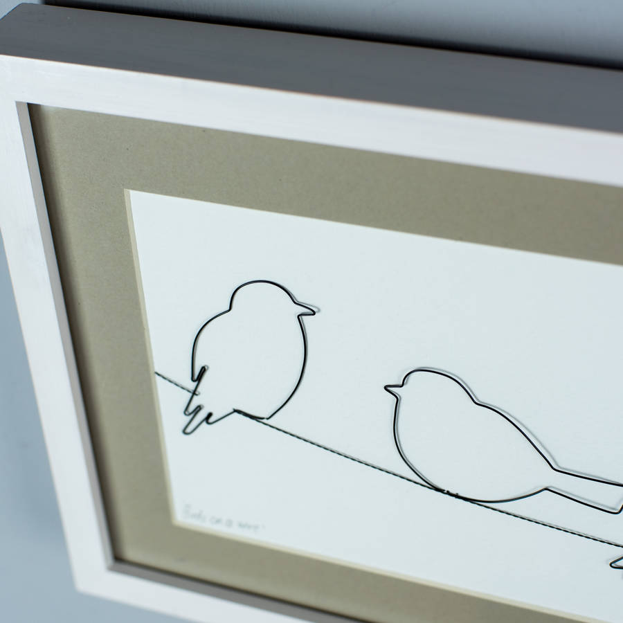 Framed Original 2D Wire Birds On A Artwork Framed Original 2D Wire Birds On A Artwork