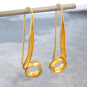Spiral 18kt Gold Plated Sterling Silver Drop Earrings, 3 of 7