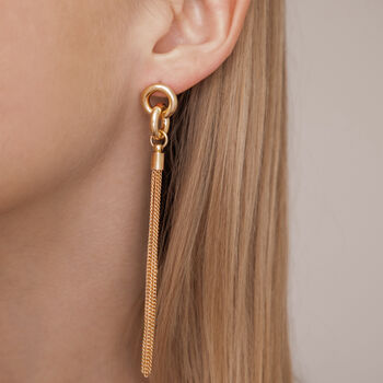 Gold Colour Knot And Tassel Design Long Drop Earrings, 2 of 3