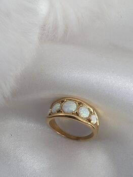 Opal Effect Gold Band Ring – 16k Gold Plated Brass With Shimmering Lab Opals, 7 of 8