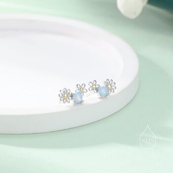 Tiny Forget Me Not Flower Bouquet Cz Stud Earrings, 7 of 11