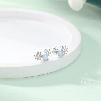 Tiny Forget Me Not Flower Bouquet Cz Stud Earrings, 7 of 12