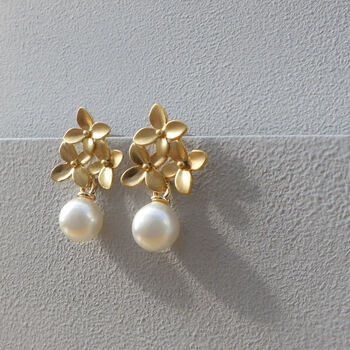 Cherry Blossom Pearl Drop Earrings, 6 of 7