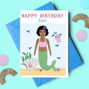 Mermaid Personalised Birthday Card, 4 of 4