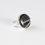 Black Banded Round Agate Gemstone Ring Set In Silver, thumbnail 1 of 7