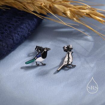 Sterling Silver Tiny Magpie Bird Stud Earrings, 6 of 12
