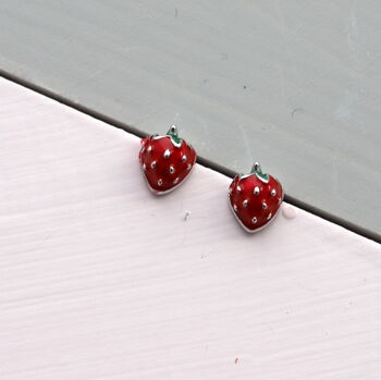 Love You Berry Much Sterling Silver Strawberry Earrings, 3 of 4