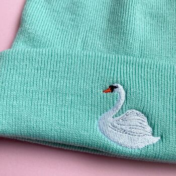 Swan Embroidered Beanie Hat, 2 of 3