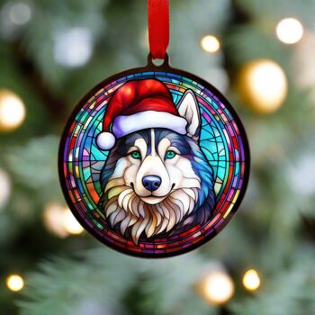 Husky In Santa Hat Suncatcher Decoration, 3 of 6