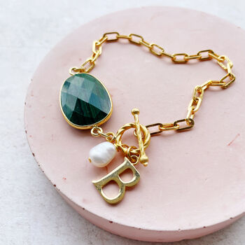 Malachite And Pearl Initial Bracelet, 3 of 8