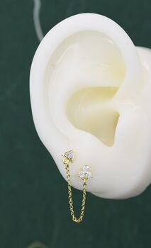 Sterling Silver Chained Earrings For Multiple Piercings. Sold As One Piece, 5 of 11