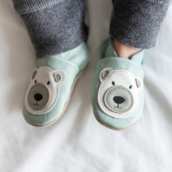 Dotty Fish Polar Bear Soft Leather Baby Shoes With Barefoot Soles, 4 of 11