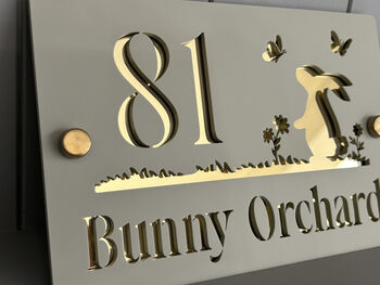 Personalised Rabbit And Butterfly Design House Acrylic Number Sign, 2 of 4