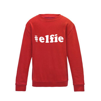 '#Elfie' Children's Christmas Sweatshirt Jumper, 3 of 4