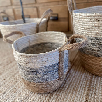 Cream, Grey And Neutral Jute Basket With Handles, 3 of 4