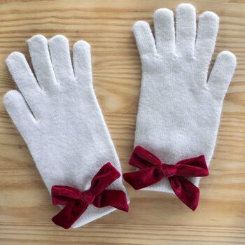 Personalised Velvet Bow Soft Cashmere Wool Gloves Gift, 5 of 6