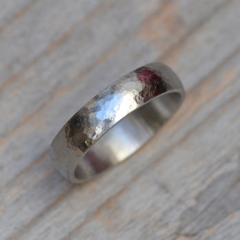 Platinum Wedding Band With Hammer Effect, 6 of 6