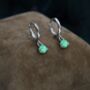 Sterling Silver Green Opal Dot Huggie Hoop Earrings, thumbnail 1 of 11