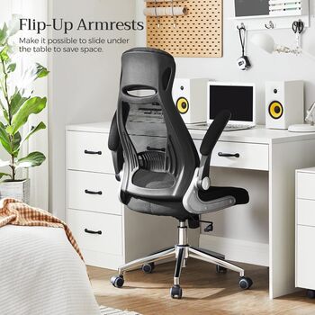 High Back Mesh Office Chair With Flip Up Armrests, 3 of 8