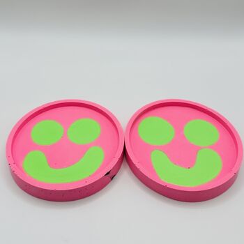 Smiley Face Coasters Neon Pink And Green Set Of Two, 9 of 9