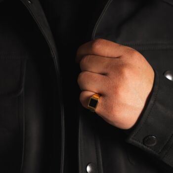 Square Signet Onyx Ring Polished Steel Ring For Men, 10 of 12