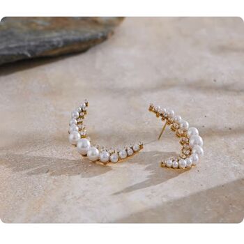 Monaco D’or Pearl Gold Crystal Crescent Moon Gift Stud Earrings, 3 of 4