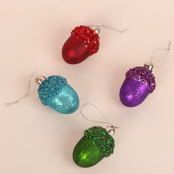 G Decor Glittery Glass Acorn Christmas Tree Ornaments, 7 of 7