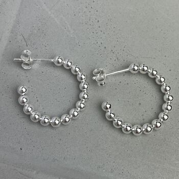 Sterling Silver Jewellery, Bead Ball Hoops Earrings, 9 of 12
