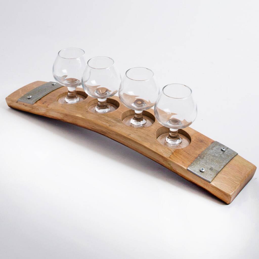 Wine Barrel Stave Tequila Flight With Shot Glasses
