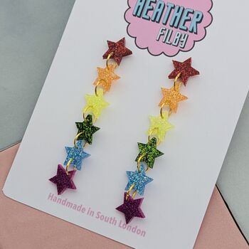 Pride Rainbow Star Glitter Earrings, 3 of 4