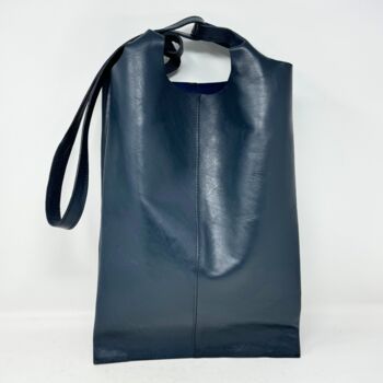 Two Way Carrier Tote Leather Shoulder Bag Navy Blue, 7 of 7